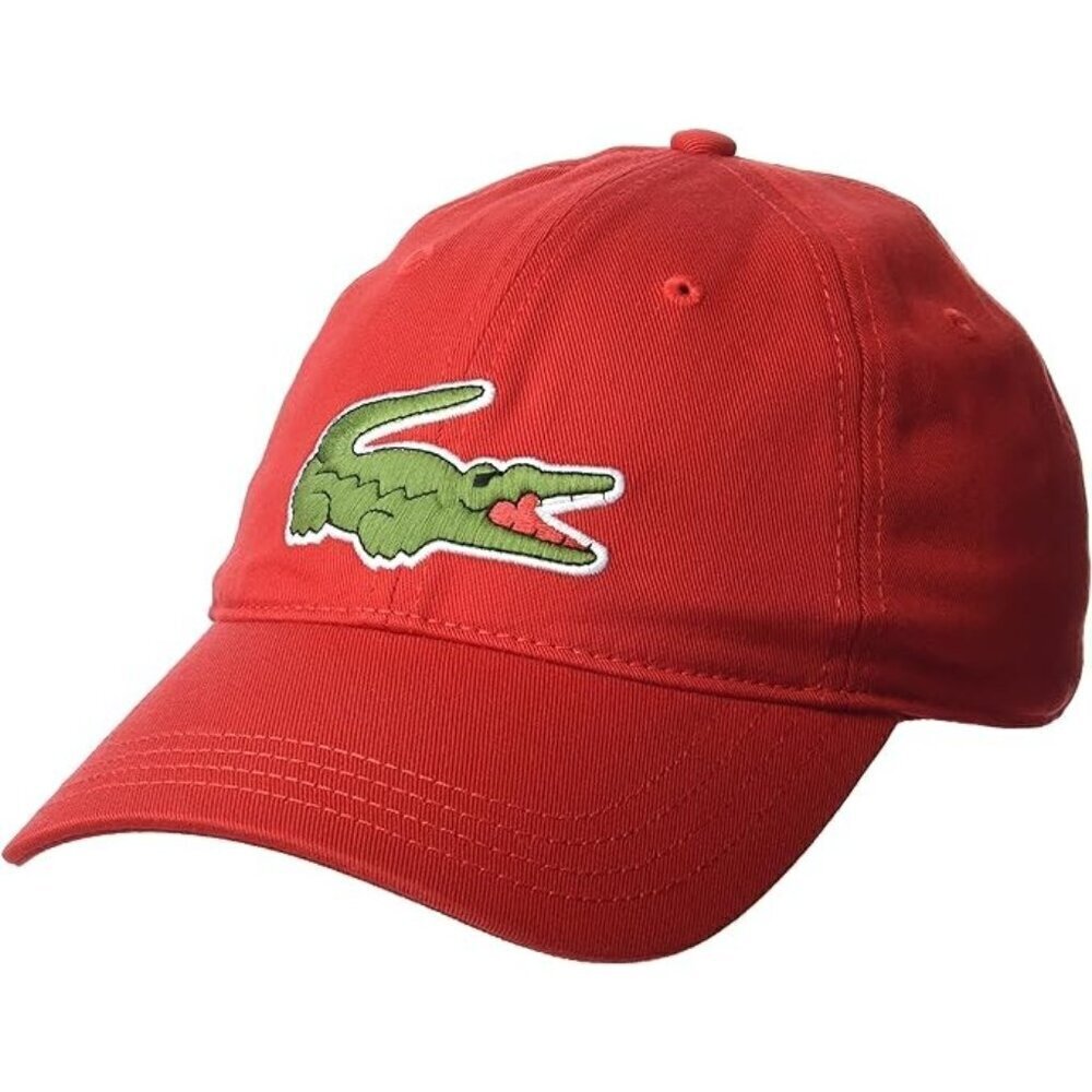 Lacoste Mens Adjustable Organic Cotton Twill Cap, Red, One Size NWT